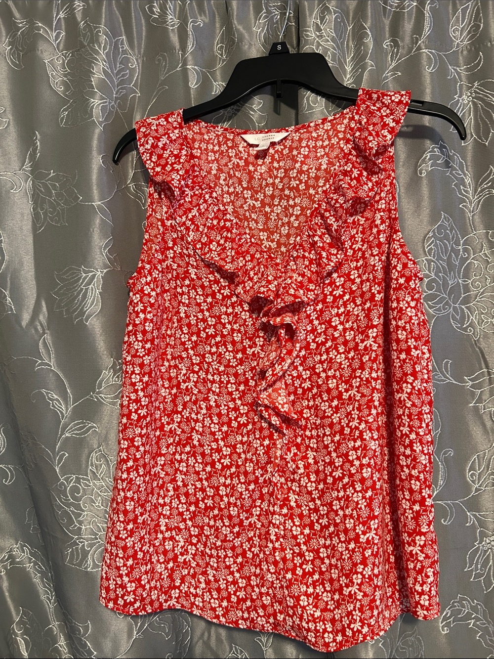 LC Lauren Conrad Red Floral Ruffle V-Neck Camisole